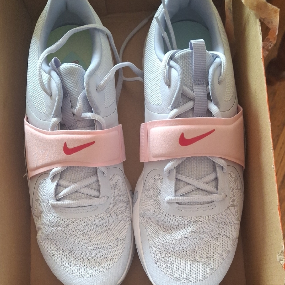 Nike Women's Sneakers - Light Gray with Pink and Red Accents